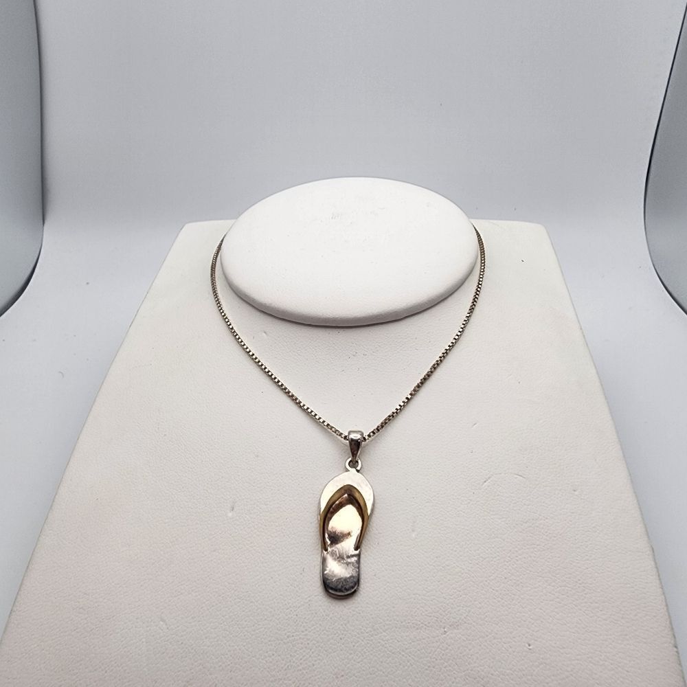 Sterling Silver Necklace & Sterling Silver & Gold Plated Flip Flop Pendant